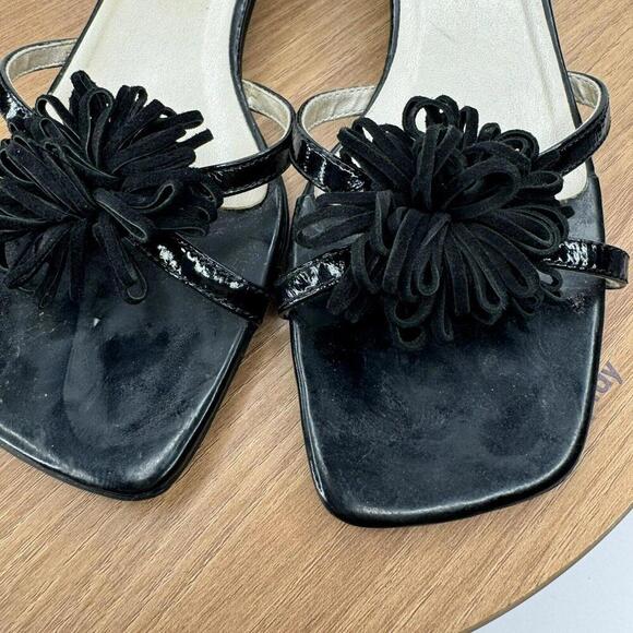 Hillard & Hanson Vintage Black Leather Pom Pom Square Toe Slip-On Heel Size 7.5 - Picture 5 of 8